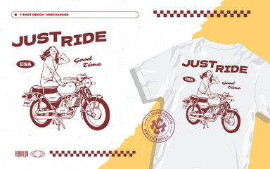 Obraz na płótnie Canvas Girl motorcycle illustration vector design. Beautiful young woman riding a motorcycle.