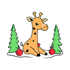 Fototapeta premium a cute giraffe in holiday playing with Christmas decoration 202
