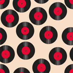 Seamless pattern print background with vinyl record disks vector illustration music  wallpaper decorative artistic texture 