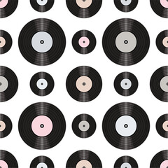 Seamless pattern print background with vinyl record disks vector illustration music  wallpaper decorative artistic texture 