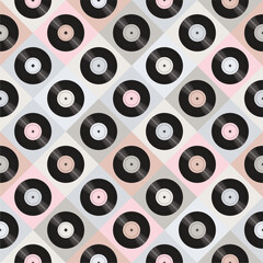 Seamless pattern print background with vinyl record disks vector illustration music  wallpaper decorative artistic texture 