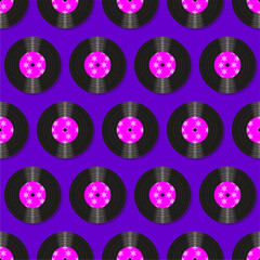 Seamless pattern print background with vinyl record disks vector illustration music  wallpaper decorative artistic texture 