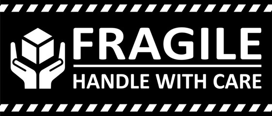Fragile package icons set, handle with care logistics and delivery shipping labels. Fragile box. Just Print and Use, Vector