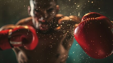 Boxing Punch: A boxer delivering a powerful punch, gloves in motion and opponent dodging.
