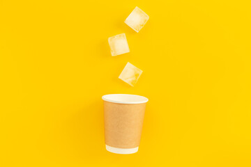 Recyclable coffee paper cup with ice. Cold drink concept