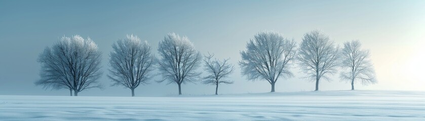 Fototapeta premium Minimalistic Winter Serenity - Contemporary Digital Art of Bare Trees with Light Snow Cover.
