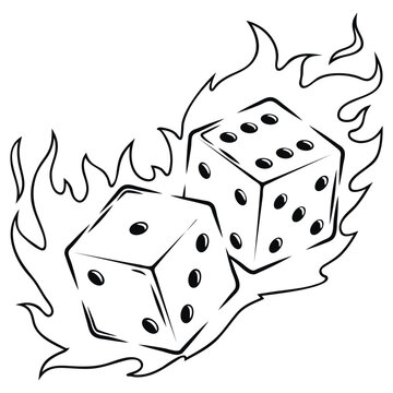 recommend clip art: Pair of dice to gamble or gambling on fire in craps line art vector icon for casino apps and websites