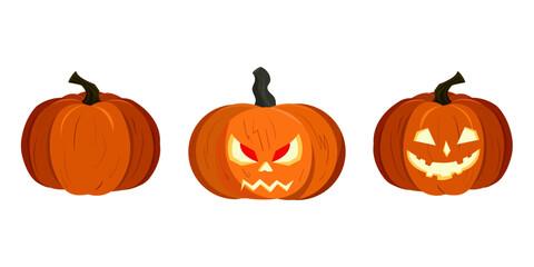 Two scary pumpkins for the halloween holiday. One pumpkin without a face. Creepy pumpkins for the Halloween party. Vector illustration