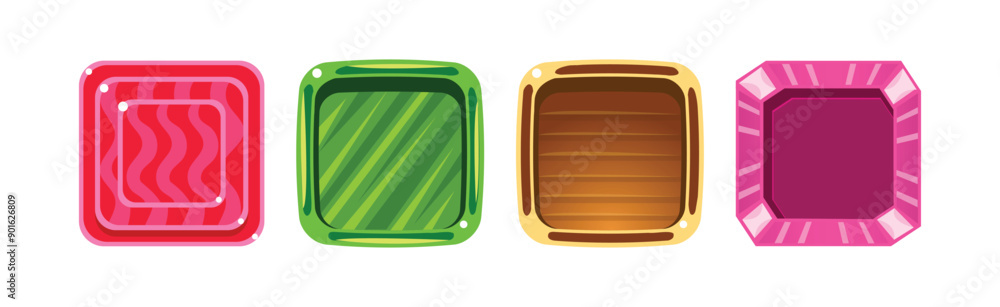 Poster game ui square buttons with texture vector set