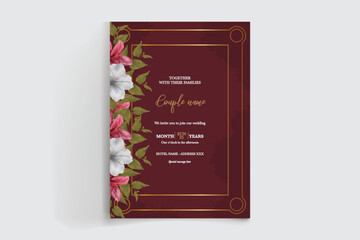 WEDDING INVITATION FRAME WITH FLOWER DECORATIONS WITH FRESH LEAVES