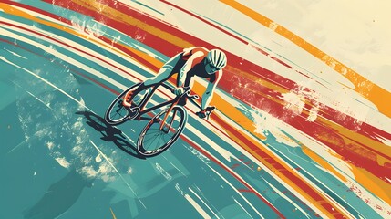 Cycling Sprint: A cyclist sprinting on a track, legs pumping and bike leaning into the curve.
