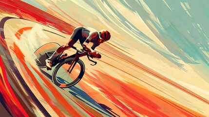 Cycling Sprint: A cyclist sprinting on a track, legs pumping and bike leaning into the curve.
