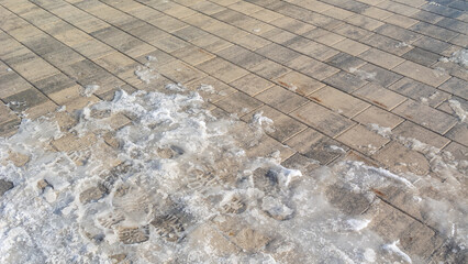 The reagent melted the ice on the sidewalk. A chemical reagent melted the snow on the paving slabs....