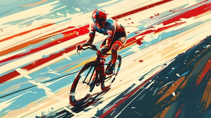 Cycling Sprint: A cyclist sprinting on a track, legs pumping and bike leaning into the curve.
