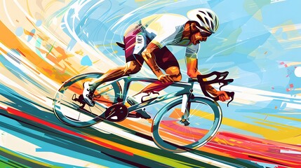 Fototapeta premium Cycling Sprint: A cyclist sprinting on a track, legs pumping and bike leaning into the curve. 