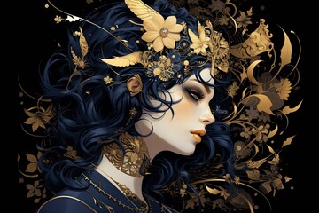 Dark gray and gold, editorial illustrations