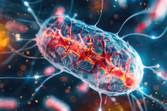 Functions mitochondrial matrix during respiration copy space, cellular respiration, ethereal, overlay, metabolic framework