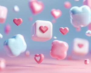 Obraz premium Colorful 3D hearts floating in a soft pastel background, perfect for expressing love and affection in any creative project.