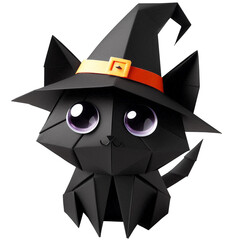 black cats halloween,origami of Black Cat in Witch Hat on Halloween.