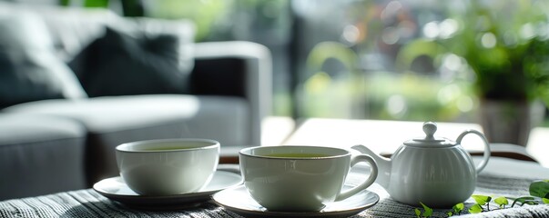 Green tea in a cozy reading nook, Green tea, Relaxation, comfort