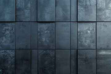 A close-up of a sleek, dark metal wall featuring textured panels, ideal for modern architecture and industrial design aesthetics.