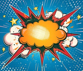 Comic book style speech bubble with vibrant explosion on retro background