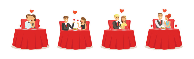 Romantic Couple of Man and Woman Dating Vector Set