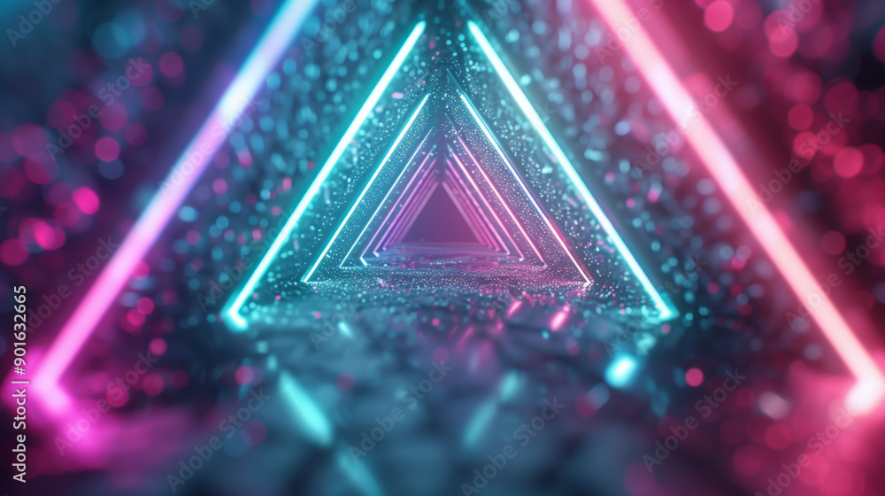 Aufkleber vibrant neon geometric tunnel with glowing lights, creating a mesmerizing atmosphere of depth and co