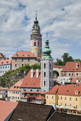 Fototapeta premium Cityscape of historic centre of Cesky Krumlov, popular tourist destination in south Bohemia region of Czech Republic