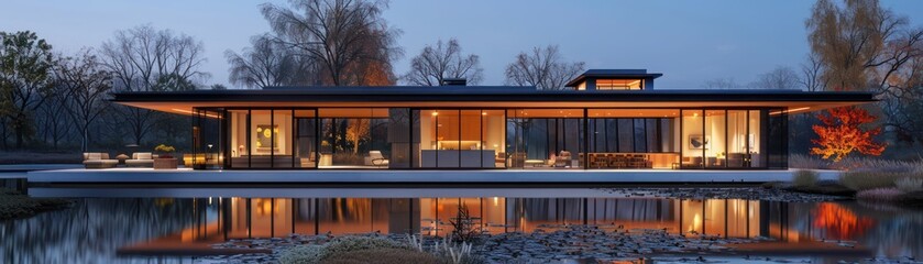 Fototapeta premium Modern Architectural Design Contemporary Structure Fostering Peace and Tranquility, A Harmonious Blend of Nature and Modernity in a Peaceful Structure, Perfect for Relaxation and Escape