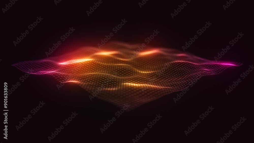 Aufkleber abstract colorful mesh grid background/ animation of an abstract glowing mesh surface waving with de
