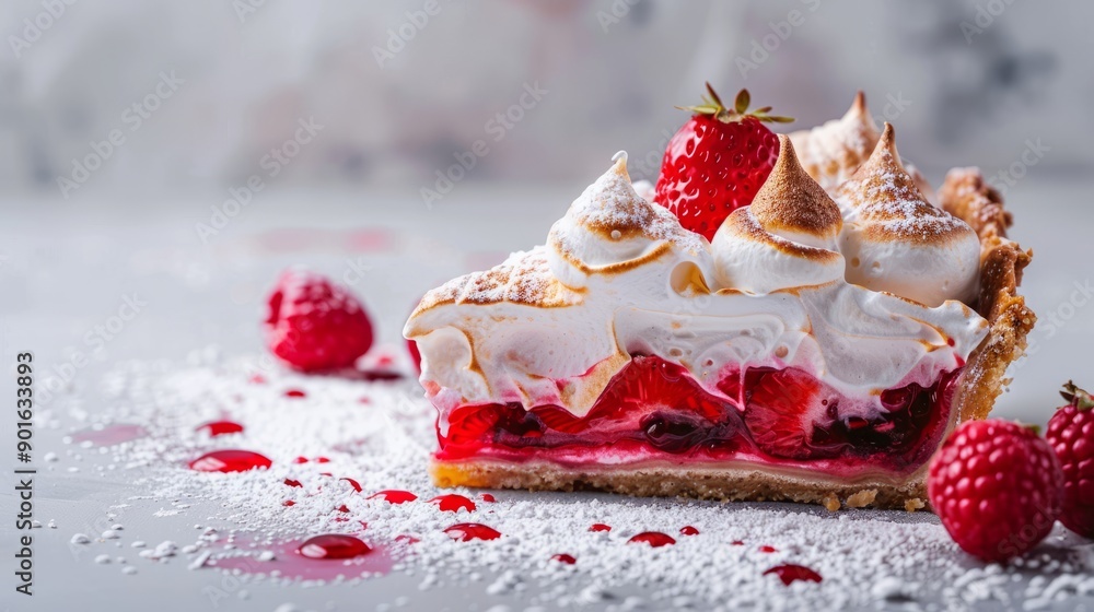 Wall mural STRAWBERRY MERINGUE PIE SLICE with copy space 