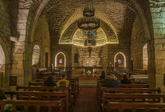 The interior of Monastery Saint Maroun, a Christian shrine, famous for Saint Charbel (St. Charbel), in Aannaya, Lebanon, Middle East.
