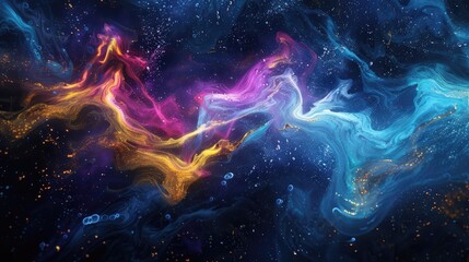 Fluorescent fluid splash in a dark space