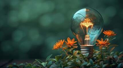 Simple lightbulb with green arrows minimal design flat white background art space for Ad