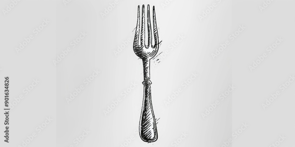 Poster a fork is drawn in black and white. the fork is bent at the top and has a curved tine. the fork is d
