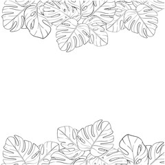 Vector tropical template with monstera leaves. Graphic hand draw, arrangements, Summer botanical. background. Black circuit silhouette
