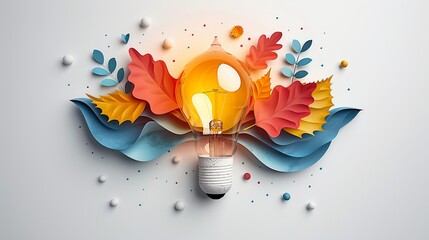 Simple lightbulb with green arrows minimal design flat white background art space for Ad