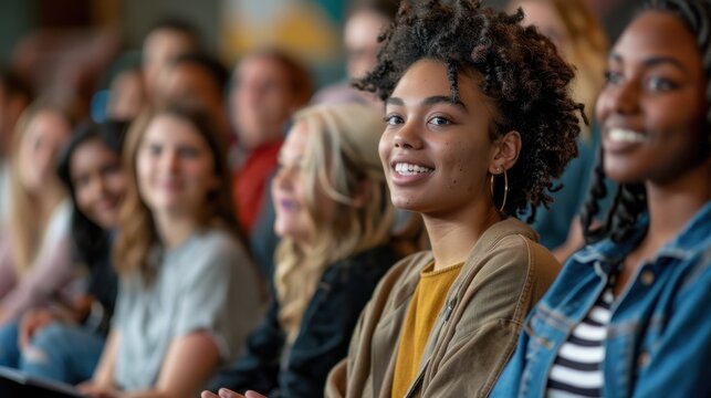 Diverse Group of New College Students Engaging in Orientation Session on Campus - Realistic Education Photo