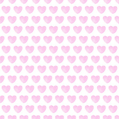 Watercolor pastel pink hearts seamless pattern. Hand drawn hearts background for digital paper, textile and fabric texture. Cute funny design. Pink hearts on white