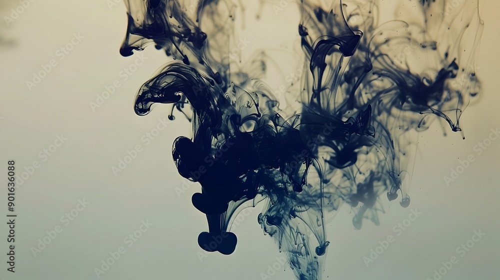 Poster mesmerizing ink swirls in water,forming captivating fractal patterns