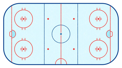 Top view of hockey ice rink with markings, flat vector illustration