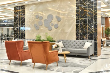 Trendy coworking space with modern furniture and abundant natural light fostering a dynamic and collaborative work atmosphere.