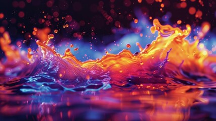 Fluorescent fluid splash in a dark space