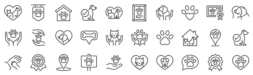 Set of 30 outline icons related to pet friendly. Linear icon collection. Editable stroke. Vector illustration © SkyLine