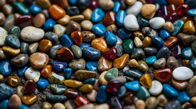 Multi colored tiny sea stones background,  pebbles wallpaper, creative  mind photography