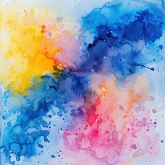 Fototapeta premium Vibrant Watercolor Abstract, Splash of Colors in Dynamic and Fluid Art Design, Vibrant watercolor splash with bold colors of yellow, blue, pink, and purple, creating an abstract, dynamic composition