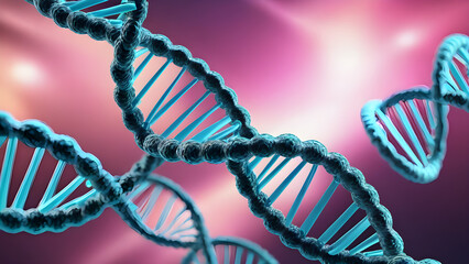 Digital illustration DNA structure in colour background with blurred bokeh effect