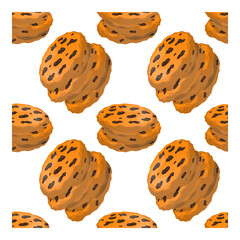 Delicious chocolate chip cookies seamless vector pattern. Vector pattern for backdrop and decorations, wrapping paper, cards