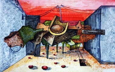 original oil painting   Imagination geometric shape	